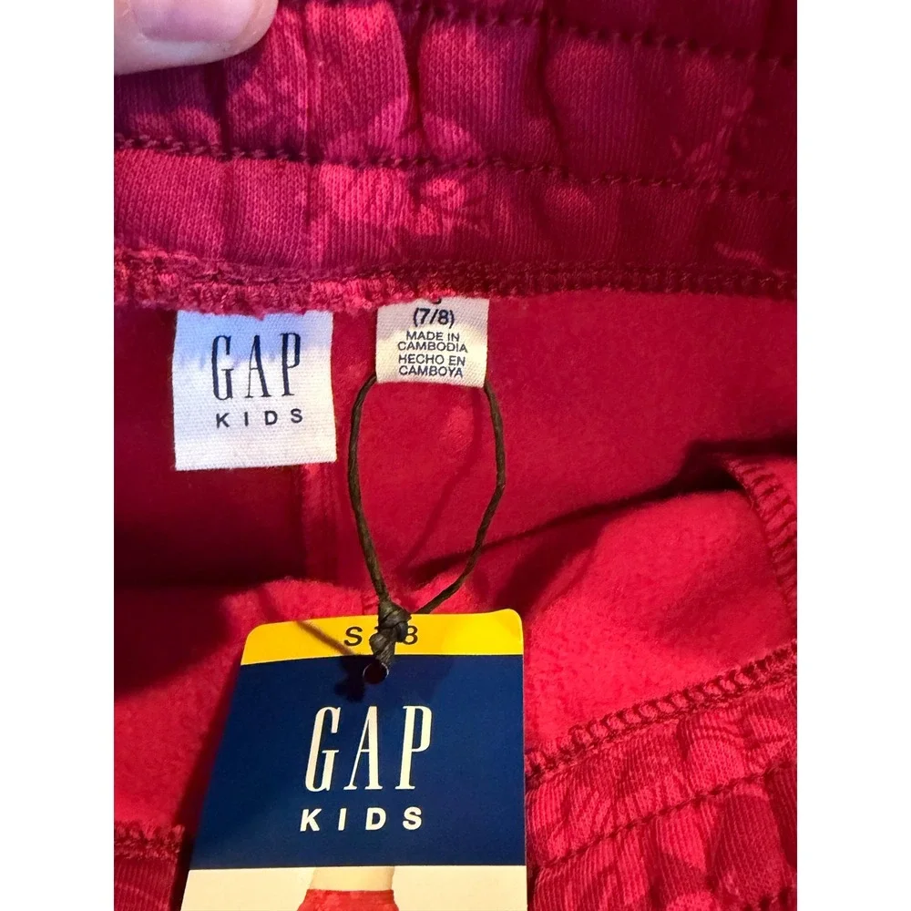 NWT Gap Kids Youth‎ Fleece Pants Red Floral Cargo Wide Leg S 7/8 Coquette Comfy